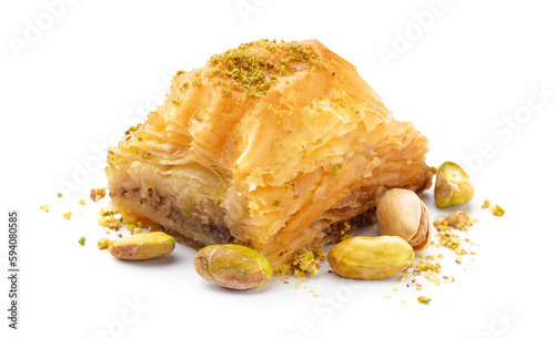 Tasty baklava isolated on white background, closeup