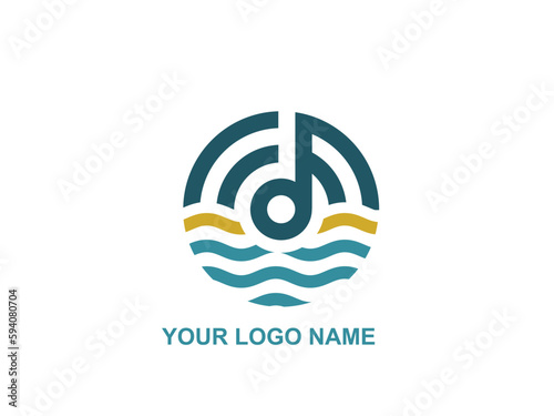 Sunset music wave beach party logo icon design template