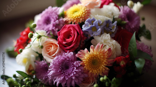 Spring into Love: Show Your Love with a Beautiful Bunch of Colorful Flowers for Mother's Day or Valentine's Day. Ai Generative.