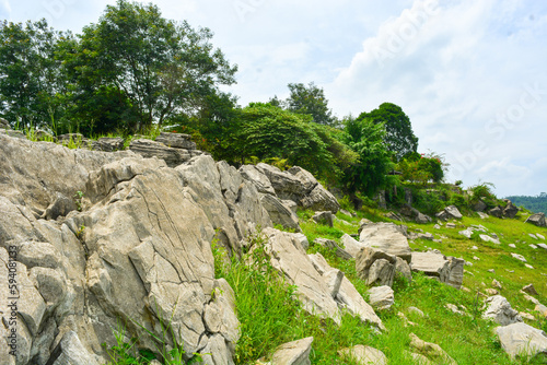 Photo of white rocks around the reservoir