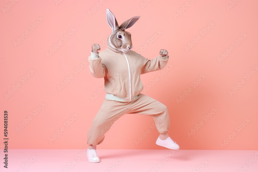 a hare dressed in sportswear created with Generative AI technology - obrazy, fototapety, plakaty 