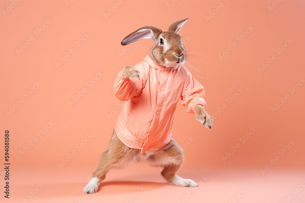 a hare dressed in sportswear created with Generative AI technology - obrazy, fototapety, plakaty 