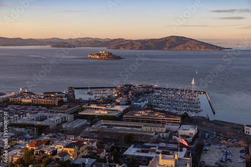 Fisherman's Wharf and Alcatraz Island at Sunset