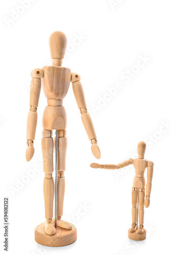 Wooden mannequins isolated on white background