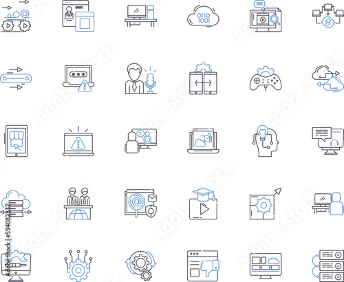 Modern equipment line icons collection. Innovation, Efficiency, Advancement, Digitization, Automation, Robotics, Precision vector and linear illustration. Integration,Quality,Productivity outline