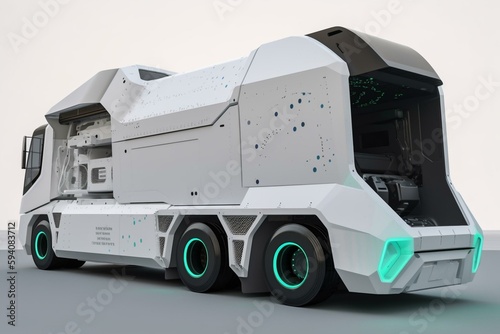 Future of autonomus garbage truck with separate waste, created with Generative AI technology photo