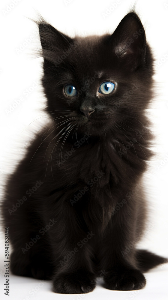 Black cat kitten looking at the camera, isolated on white