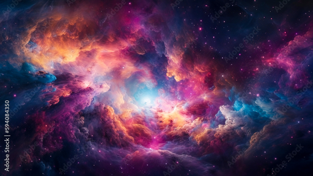 View in outer space far in the universe of swirling galaxies, nebulae, and stars against blackness. View in outer space far in the universe of swirling galaxies, nebulae, and stars against blackness.