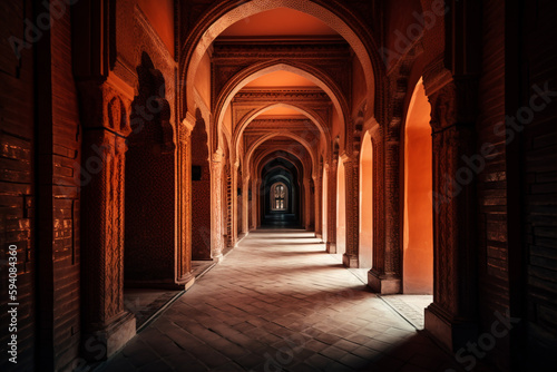 An orange corridor with arches 002