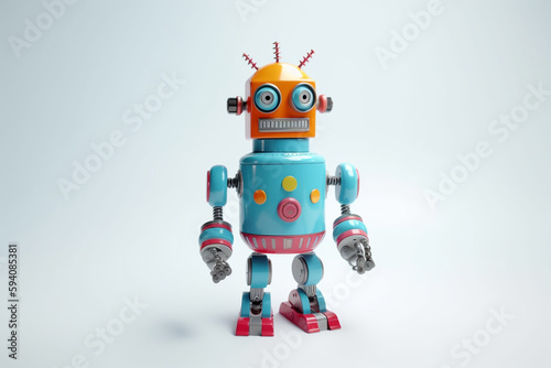Robot toy in retro and vintage colorful colors. Generative AI
