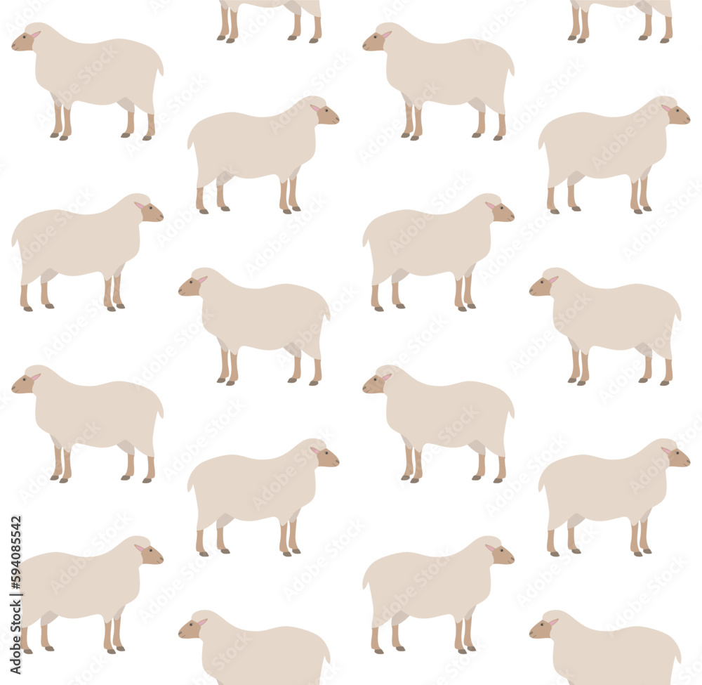 Vector seamless pattern of flat hand drawn sheep isolated on white background