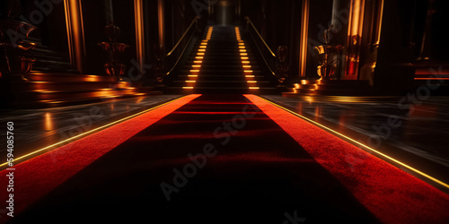 Obraz na płótnie Red glowing carpet and ceremonial VIP staircase, close up
