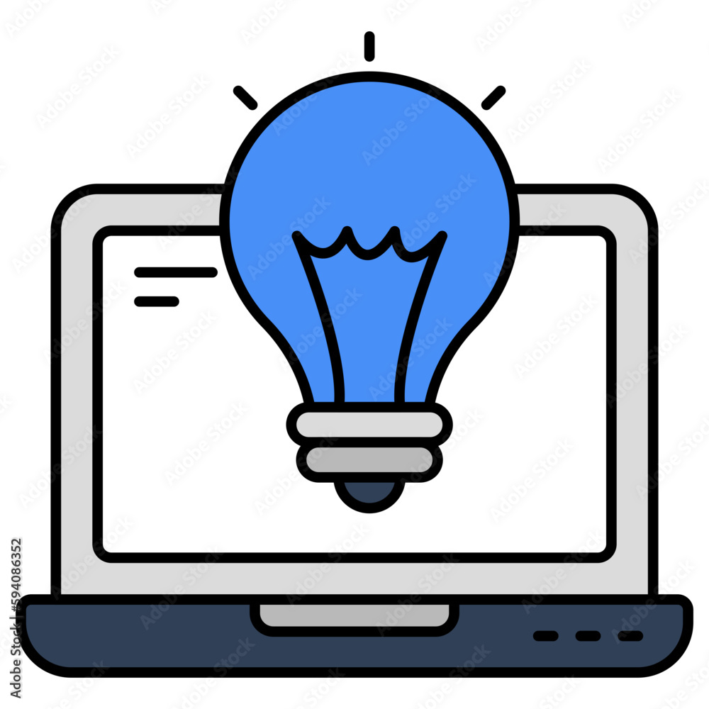 Lightbulb inside laptop, icon of online idea Lightbulb inside laptop, icon of online idea