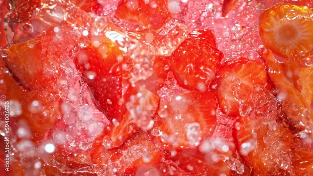 Super Slow Motion Shot of Fresh Strawberries Falling into Lemonade Whirl at 1000 fps. Super Slow Motion Shot of Fresh Strawberries Falling into Lemonade Whirl at 1000 fps.