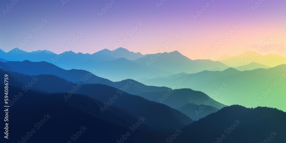 Cool-toned mountain gradient background with copy space, banner design created with generative AI technology