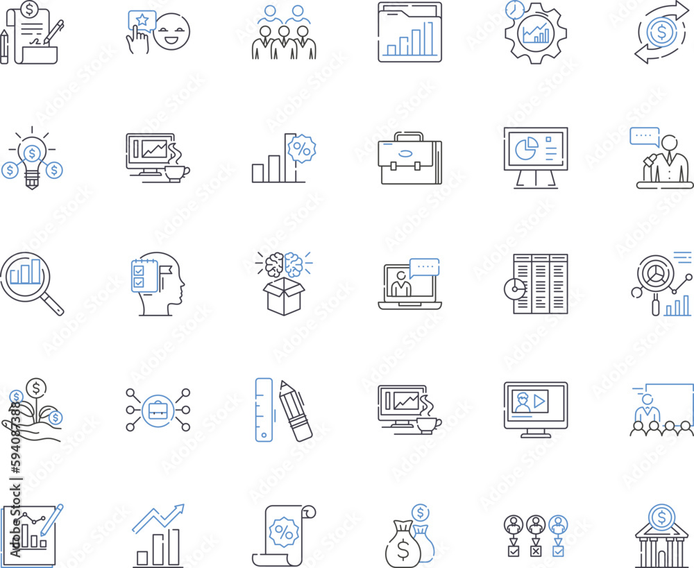 Record inspection line icons collection. Examination, Assessment, Scrutiny, Audit, Review, Checkup, Verification vector and linear illustration. Validation,Analysis,Inspection outline signs set