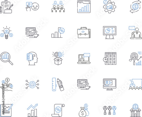 Record inspection line icons collection. Examination, Assessment, Scrutiny, Audit, Review, Checkup, Verification vector and linear illustration. Validation,Analysis,Inspection outline signs set