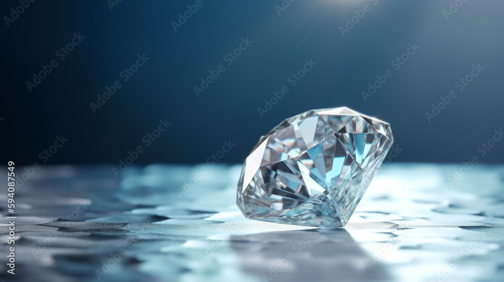 Beautiful diamond on shiny light blue background, closeup. Space for text Generative AI Beautiful diamond on shiny light blue background, closeup. Space for text Generative AI