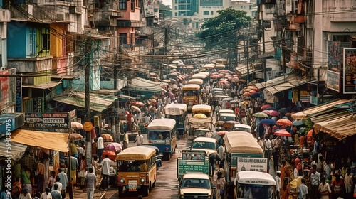 Busy indian street, day time, generative ai