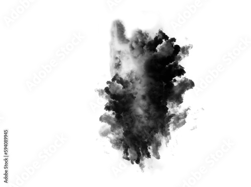 Black smoke cloud  fog or smokey flare and realistic steam or gas  mist explosion with a powder spray and a design element texture isolated on a transparent and png background