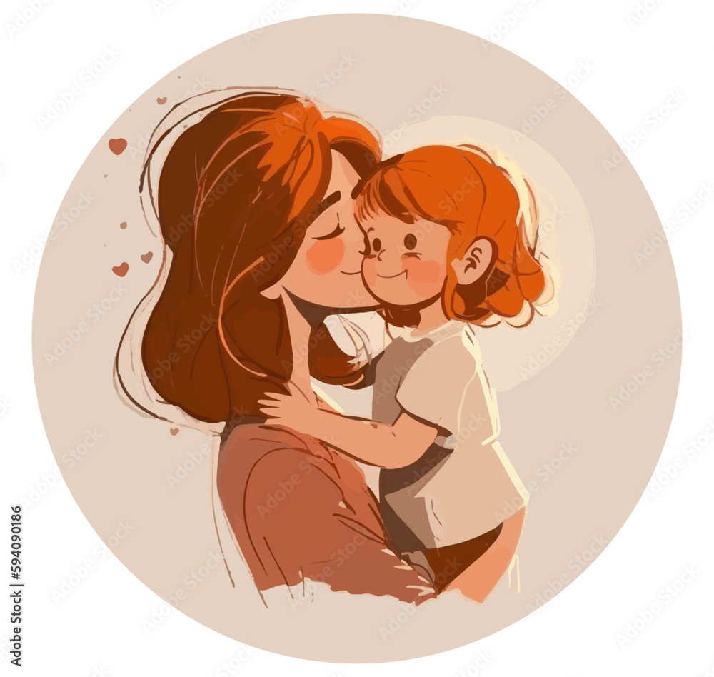 mother and daughter, vector, oil painting style, mothers day, mom, mommy.