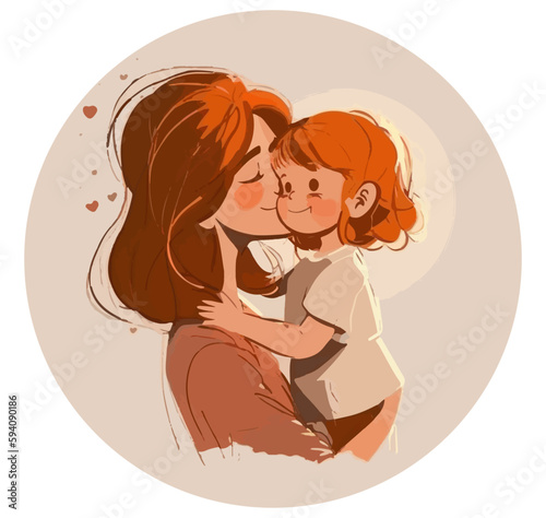 mother and daughter, vector, oil painting style, mothers day, mom, mommy.