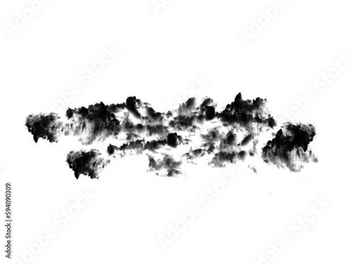 Black smoke cloud, fog or smokey flare and pattern of steam or gas, mist explosion with a powder spray and a design element texture isolated on a transparent, abstract graphic and png background