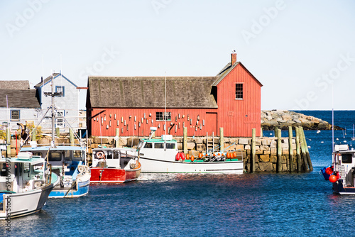 Картината върху платно Afternoon sun illuminating Motif Number 1 and lobster boats, Bradley Wharf, Rock