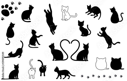 猫のイラストセット（ねこ　シルエット　ネコ　猫）