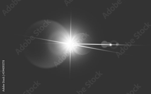 White, digital lens flare and light isolated on png or transparent background with bokeh and streak. Glow, shine and star with circle beam, lighting and bright with spark, glowing and abstract
