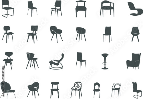 Modern chair silhouette, Modern furniture silhouette, Modern chair SVG, Modern chairs vector.
