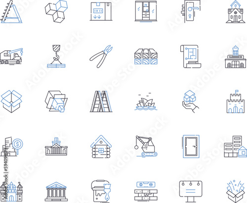 Assembly line icons collection. Collaboration, Construction, Fabrication, Integration, Production, Assembly-line, Union vector and linear illustration. Integration,Connection,Linkage outline signs set