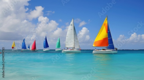 Colorful sailing boats, yachts and catamaran