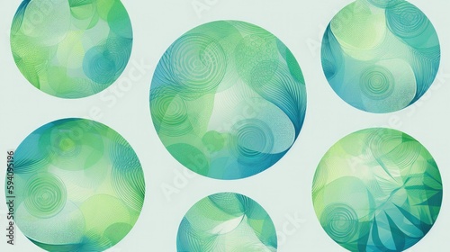 Circular designs with blue and green highlights