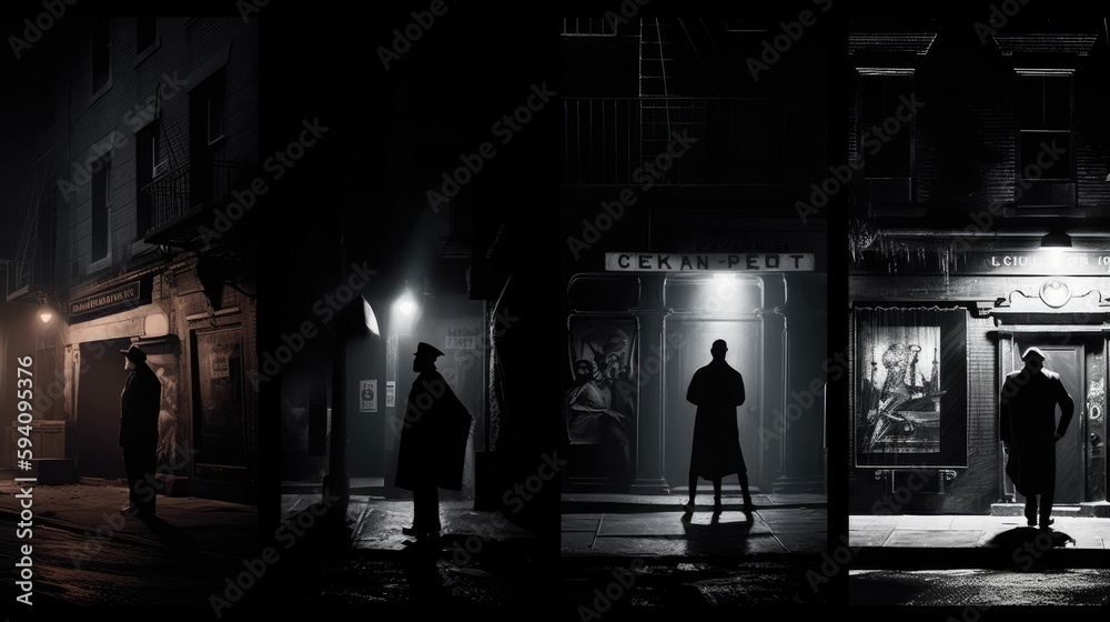 Gritty urban landscapes with shadowy figures