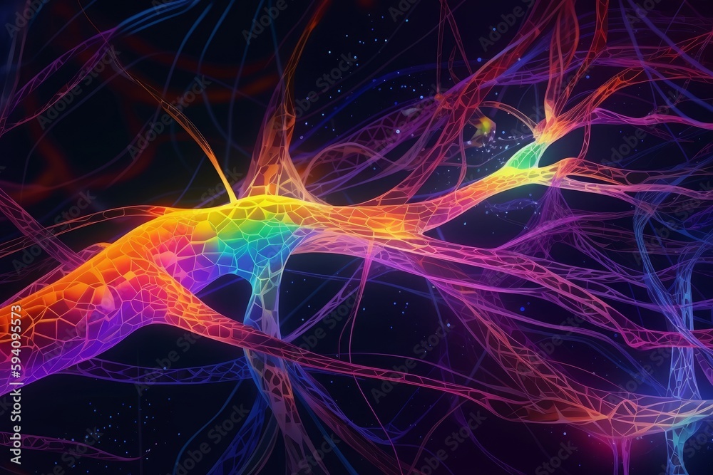 Electric Synapses: A Neon Close-Up of Neural Networks, Generative AI