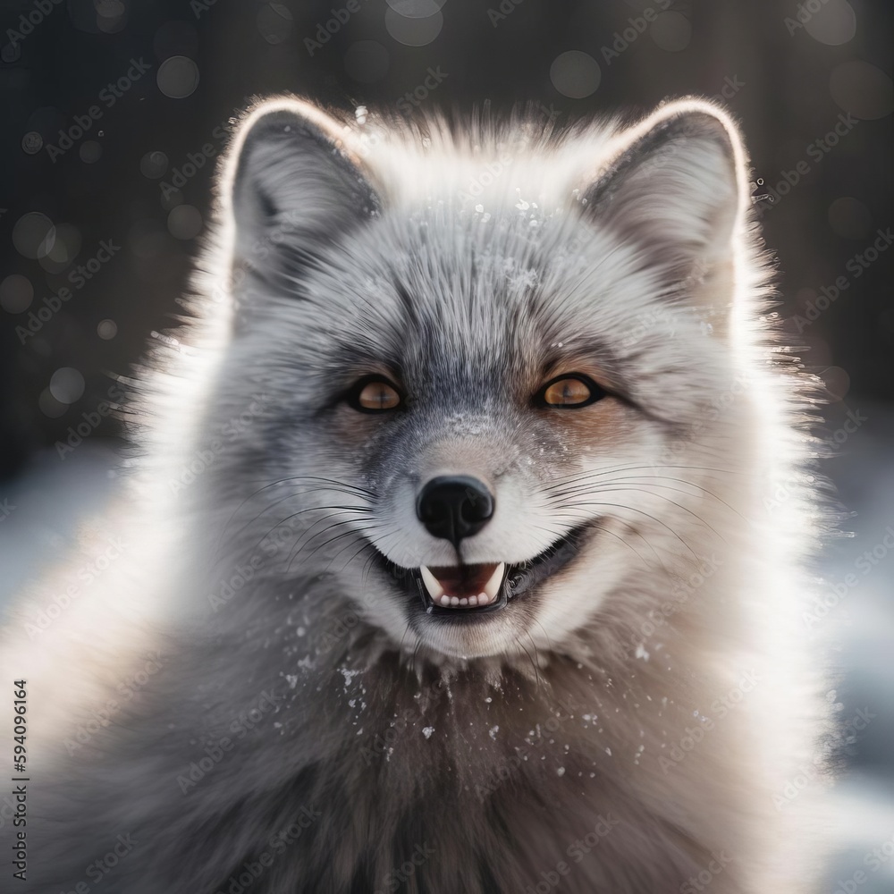 Joyful White Fox Close-Up, AI Generated