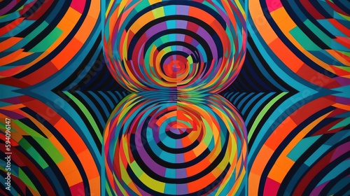 Optical art of geometric intricate forms with bold colors