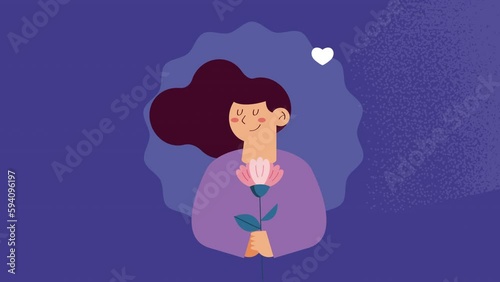 young woman with flower character animation