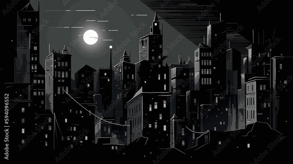 Fototapeta premium Illustration of a monochromatic noir city
