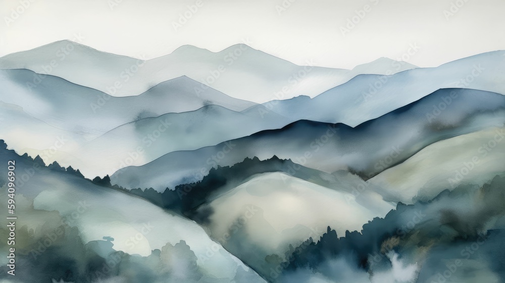 Soothing watercolor artwork of mountains