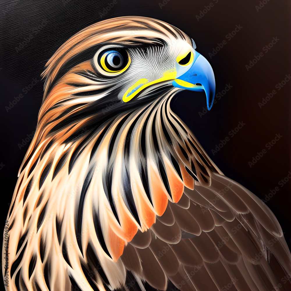 Fototapeta premium Macro illustration of a falcon on a dark background 
