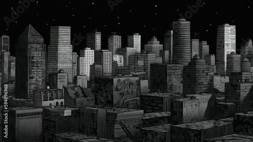 Monochrome Concrete Jungle - A Dark Monochromatic Cityscape
