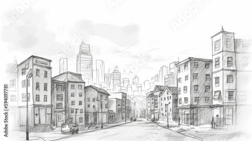 Monochrome sketch of a simple cityscape
