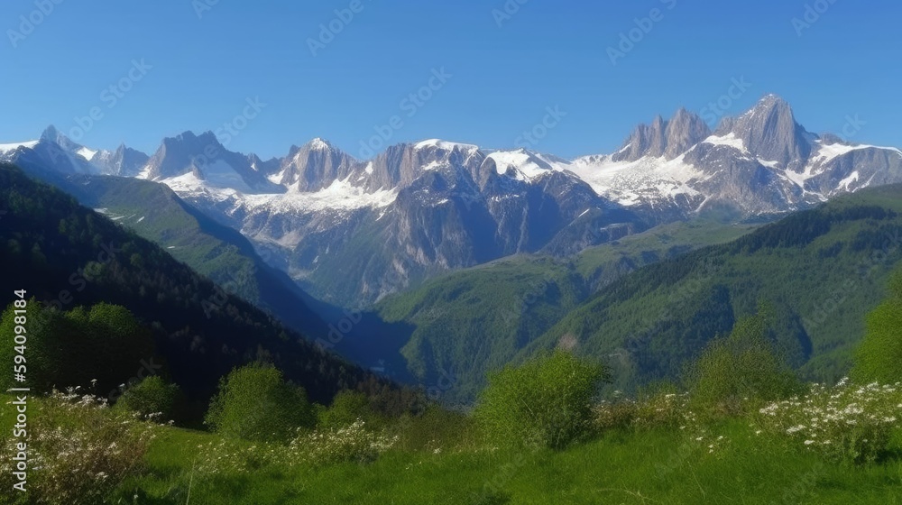 Majestic snow-capped peaks in Alpine