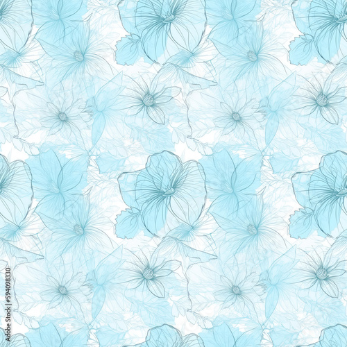 Floral blue seamless pattern Generative AI