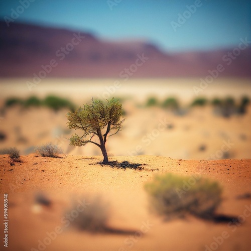 Solitude in the Scorching Sands: A Majestic Tree Stands Alone in the Desert Heat photo