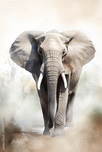 African elephant watercolor illustration. Generative AI vertical illustration