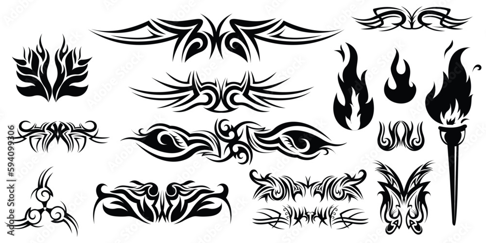 tribal tattoo vector set, icon, symbol, logo, clipart, isolated. vector illustration. vector illustration isolated on white background. tribal tattoo vector set, icon, symbol, logo, clipart, isolated. vector illustration. vector illustration isolated on white background.