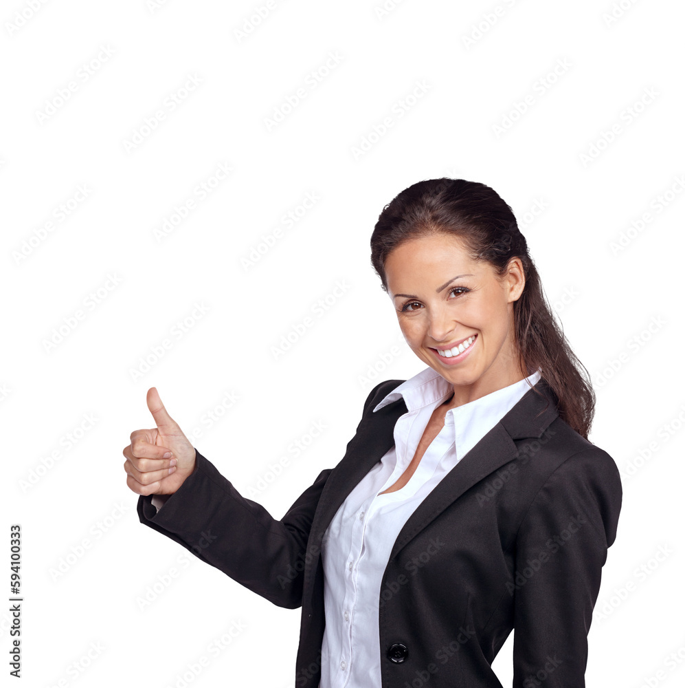 Business woman, success and portrait with thumbs up and achievement in career. Yes, corporate employee and gesture for winning, agreement and thank you isolated on a transparent png background Business woman, success and portrait with thumbs up and achievement in career. Yes, corporate employee and gesture for winning, agreement and thank you isolated on a transparent png background